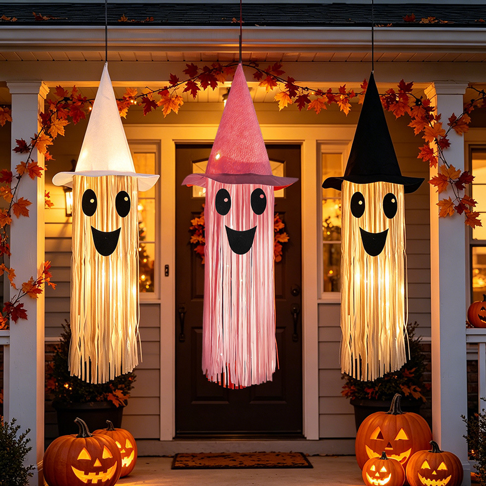 Neon Sign Party - Halloween Glowing Witch Hat Ghost Tassel